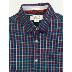 Penguin Heritage Slim Fit Large Mens Black Multi Check Embroidered Logo Shirt